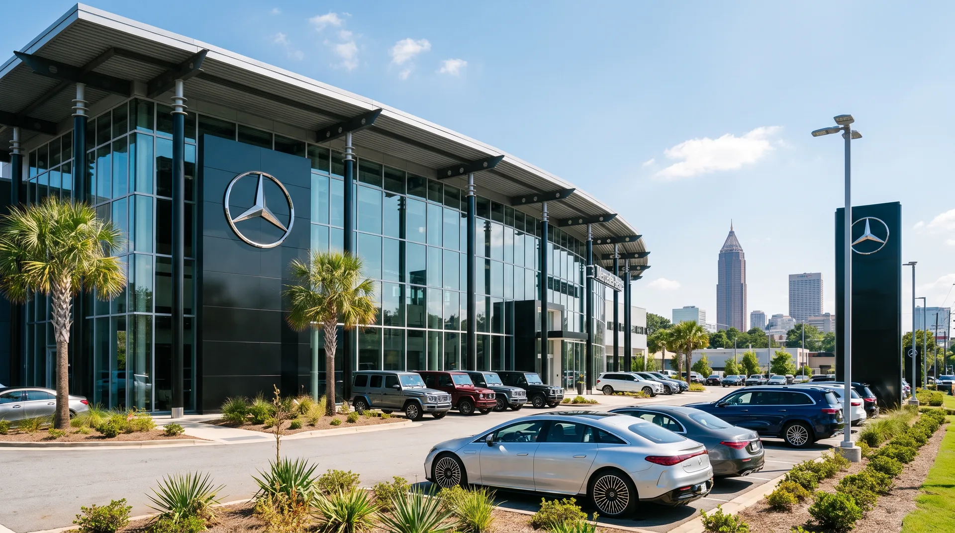 Mercedes-Benz dealership next to a mobile key service van