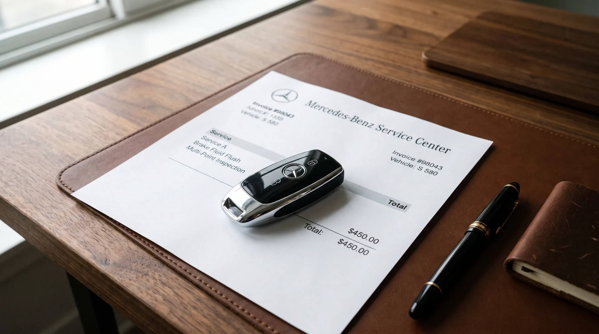 SmartKey Mercedes-Benz sobre un recibo detallado